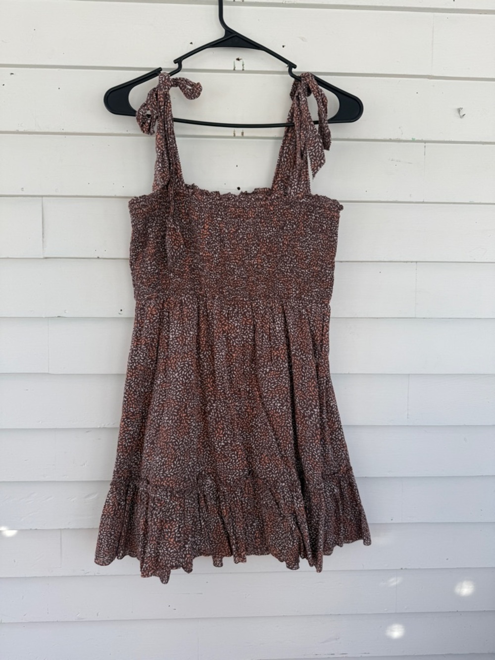 aerie Brown Floral Tie-Shoulder Smocked Sundress